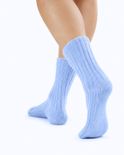 Alpaka Wollsocken 2er-Pack Hellblau/Blau meliert – getragen