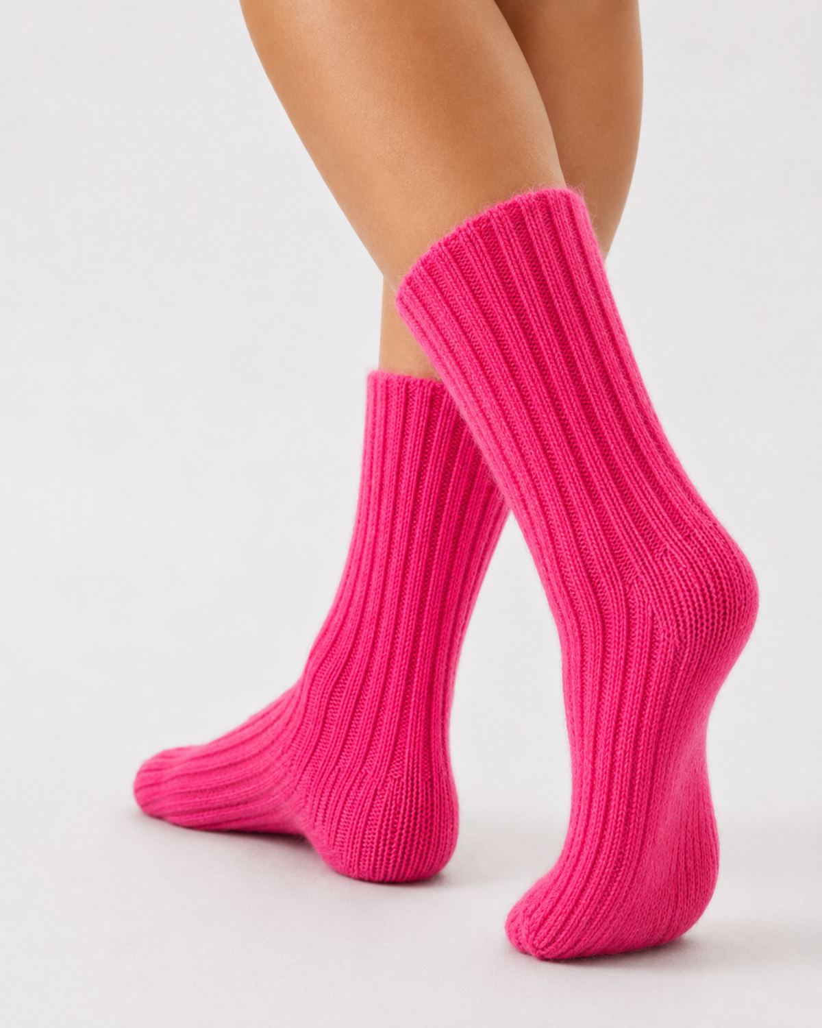 Alpaka Wollsocken 2er-Pack Pink/Rosé meliert – getragen