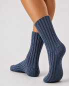 Alpaka Wollsocken 2er-Pack Jeansblau/Blau meliert – getragen