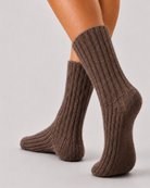Alpaka Wollsocken 2er-Pack Braun/Taupe – getragen