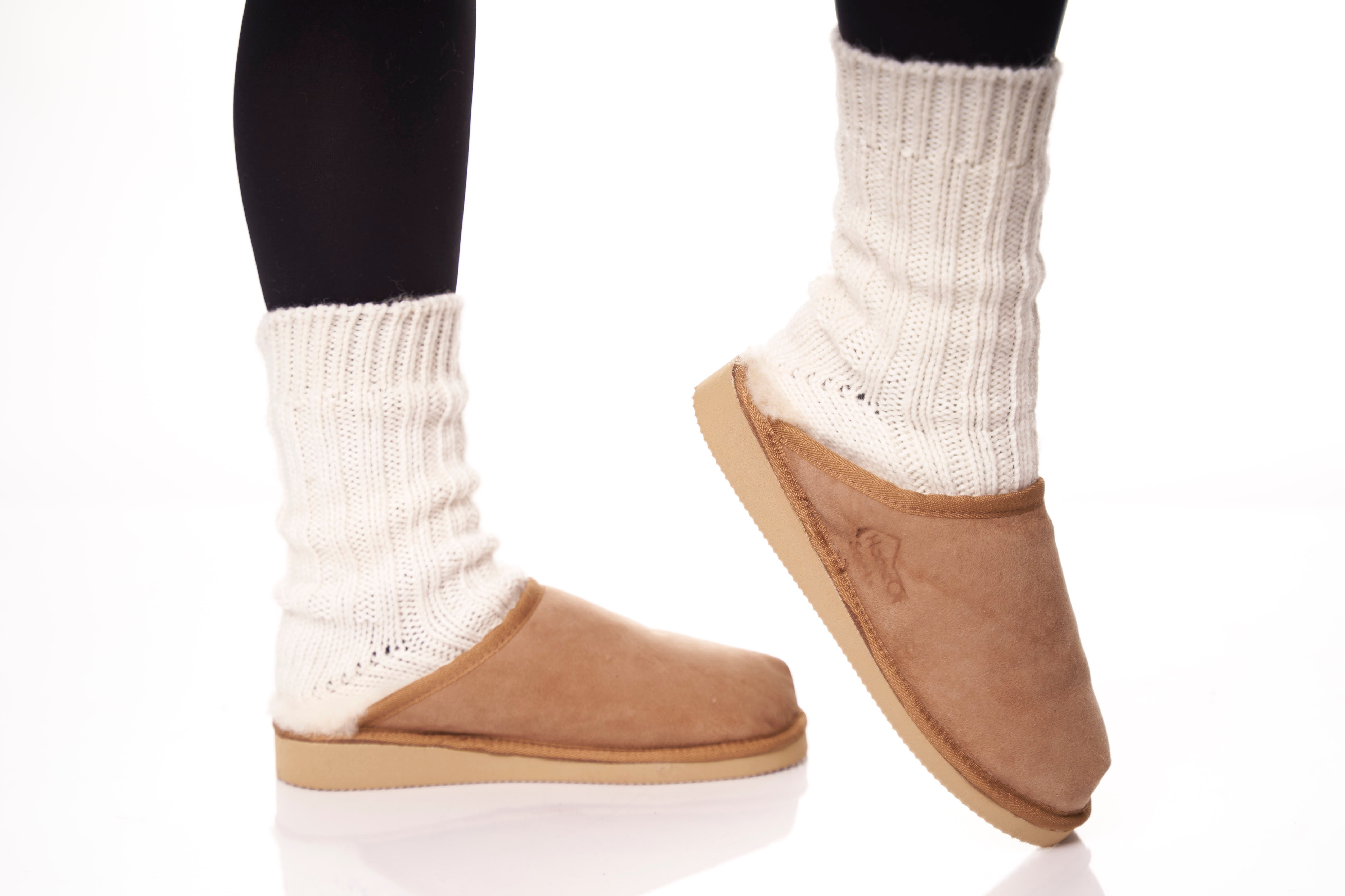 HomeOfSocks Pantoffel Natur 100% Lammfell Hygge Beige EVA Sohle