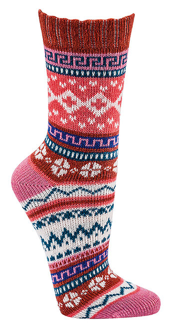 HomeOfSocks Norweger Hygge Socken Baumwolle Bunt Kuschelig Damen Kinder Rot